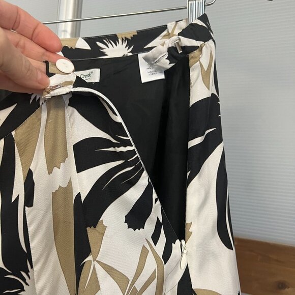 100% Silk Coldwater Creek Floral Maxi Full A-Line‎ Skirt Black Tan White Sz M - Picture 4 of 14